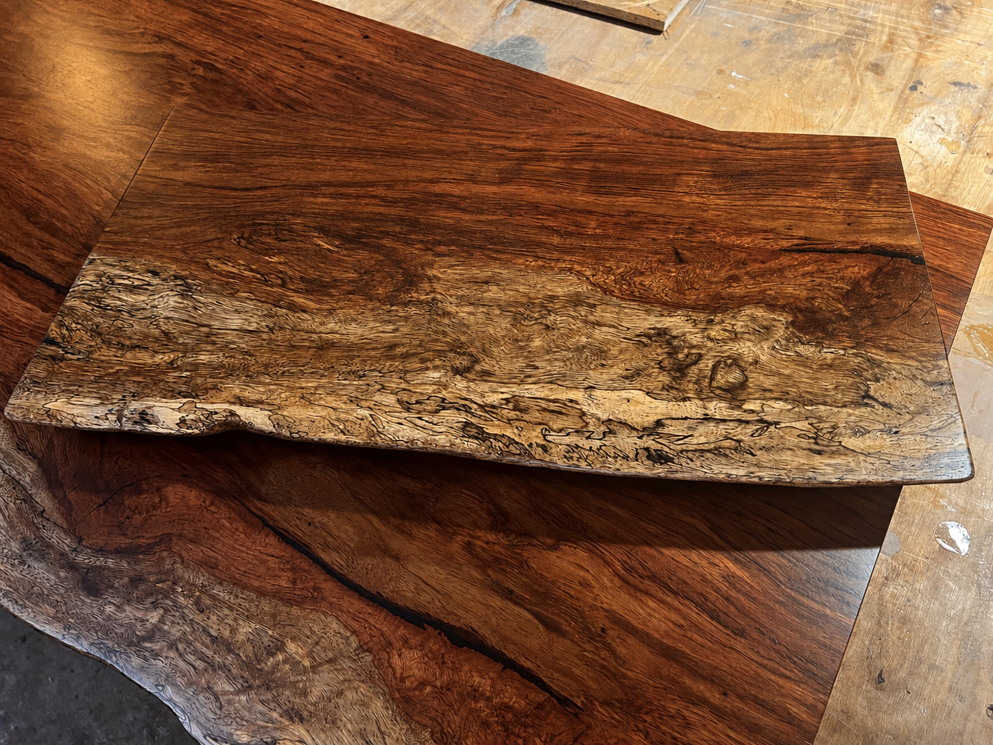 Figured live-edge board with natural spalting and contrasting grain